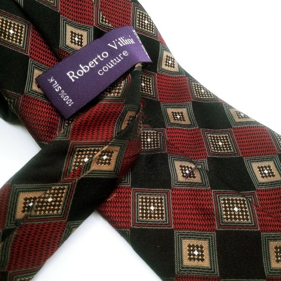 Men's Tie Roberto Villini Couture Multi-Color Geometric Diamond Print 100% Silk - Picture 6 of 12